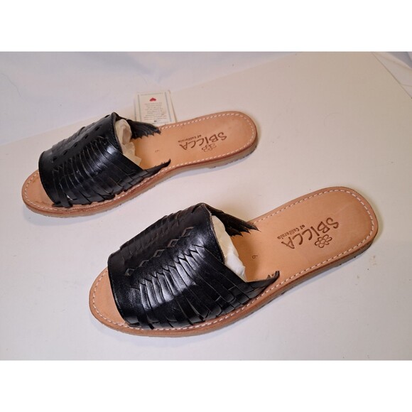 NEW SBICCA Lawrin Flat Sandal Slide Black Leather Open Toe Slip On PS100 Size 6 - Picture 4 of 8